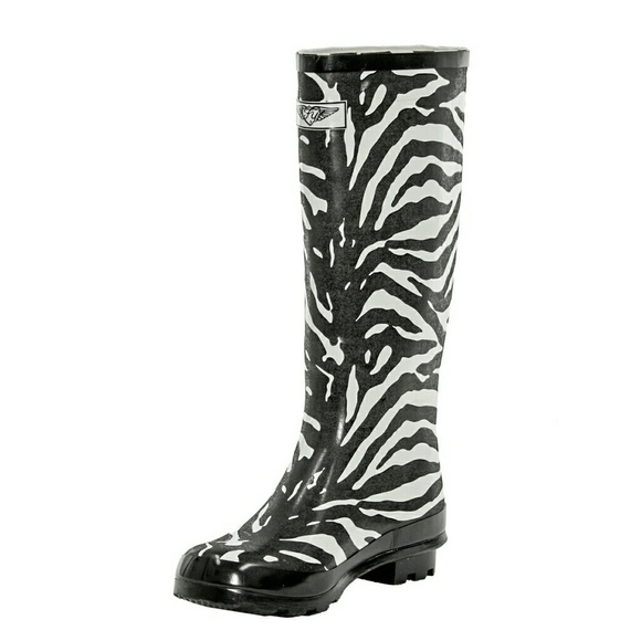 Women's Rainboots, Rubber Tall Rain boots, RB-1401, Zebra, Size 5 - Picture 2 of 4